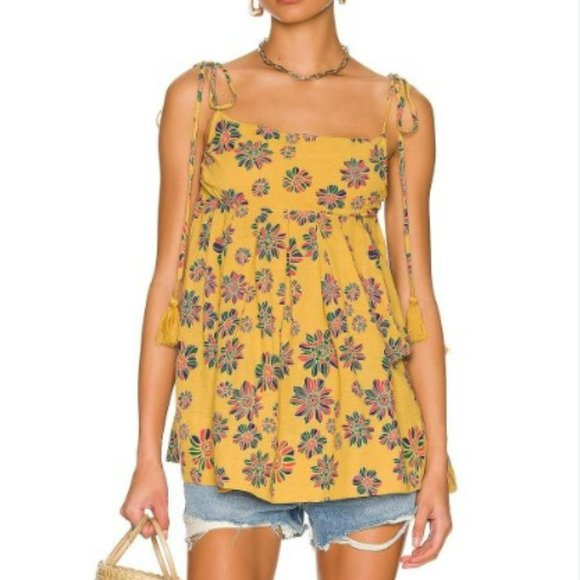 NWT Free People Indigo Molly Smock Cami Golden Yellow size XS - Picture 1 of 11